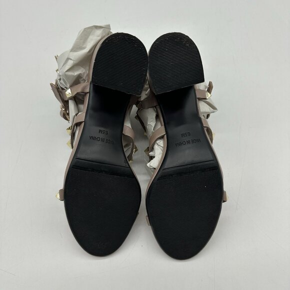 Kaitlyn Pan Beige Nude Leather Rockstud Caged Heeled Sandals Women's Size 6.5M - Picture 8 of 11